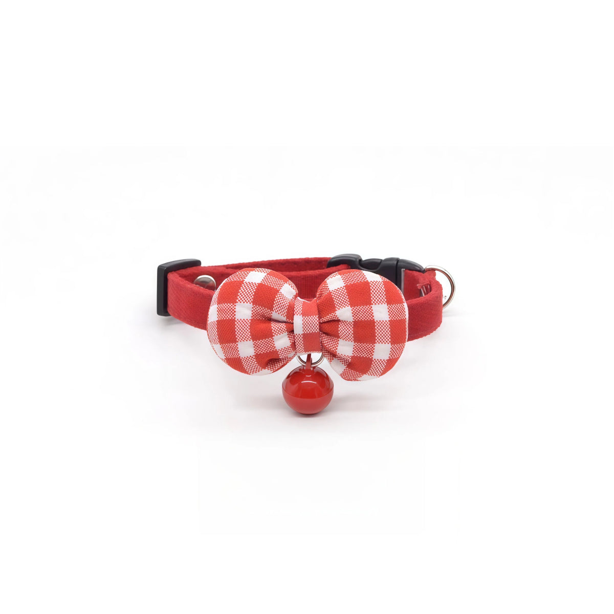 Cherry Red Gingham Bow Cat Collar – Safety Buckle