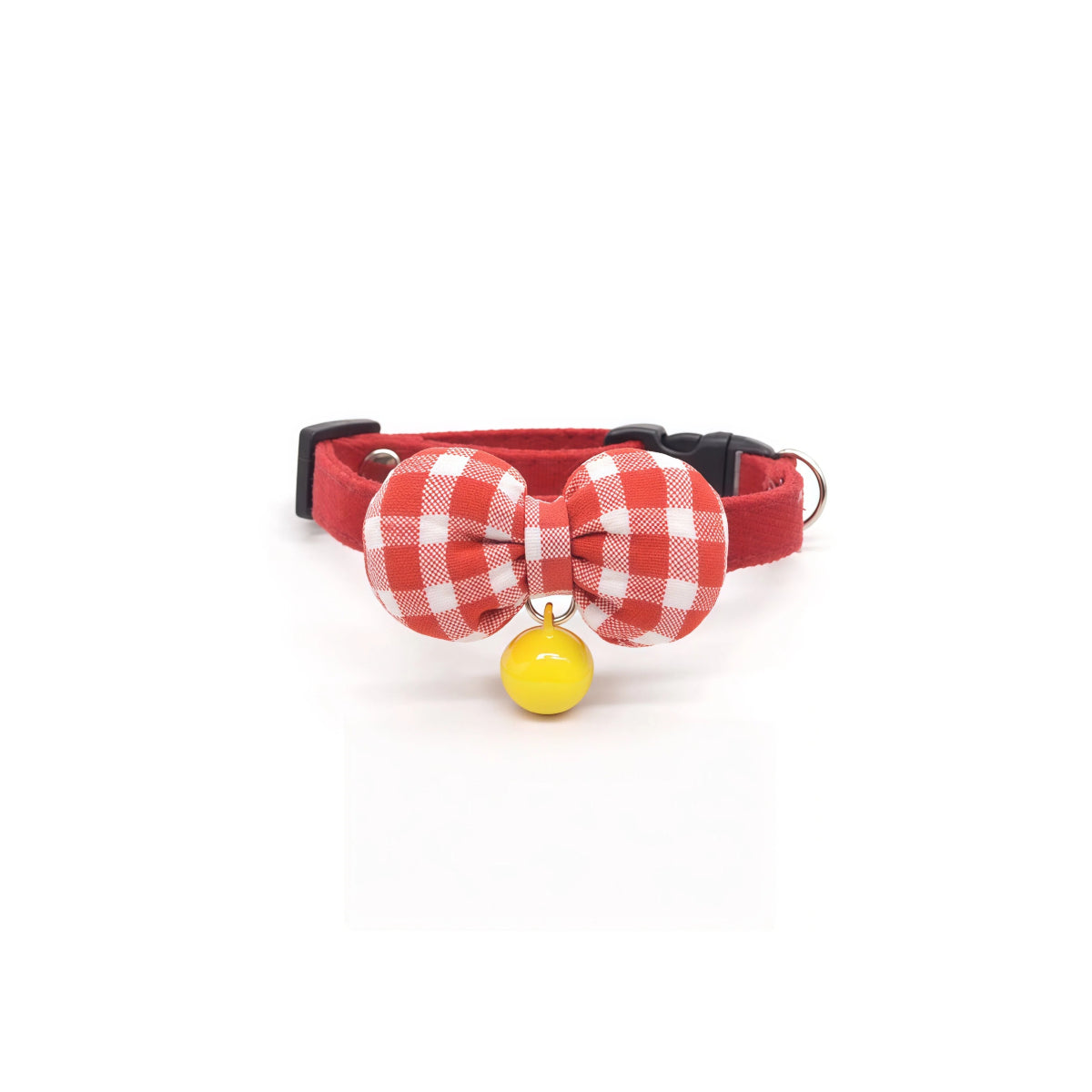 Strawberry Red Gingham Bow Cat Collar – Safety Buckle