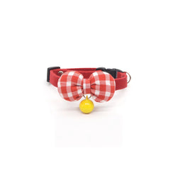 Strawberry Red Gingham Bow Cat Collar – Safety Buckle
