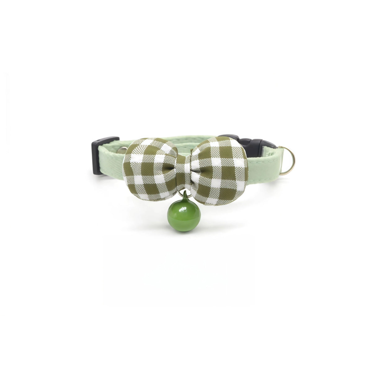 Sage Green Gingham Bow Cat Collar – Lightweight & Safe