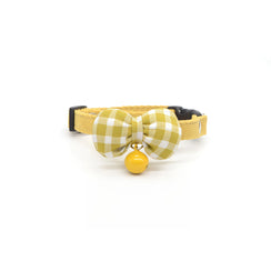 Honey Yellow Gingham Bow Cat Collar – Safety Buckle
