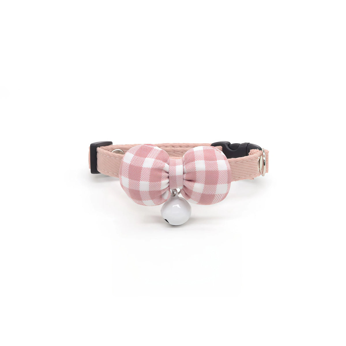 Blush Pink Gingham Bow Cat Collar – Lightweight & Safe