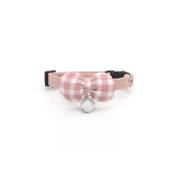 Blush Pink Gingham Bow Cat Collar – Lightweight & Safe