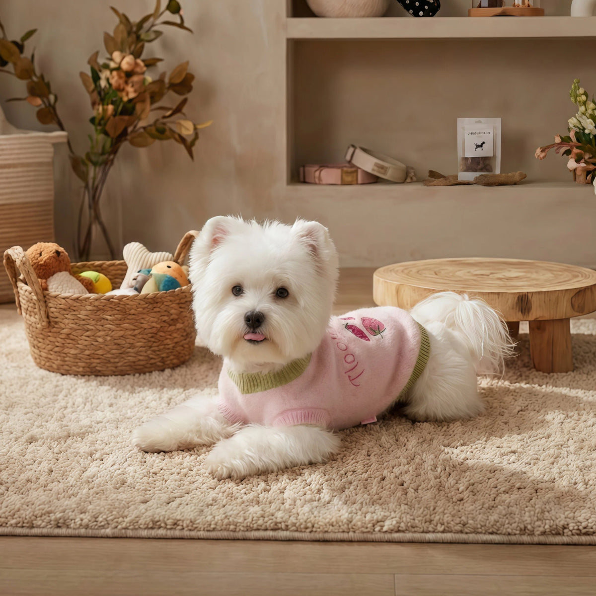 Soft Pink Strawberry Plush Pet Sweater